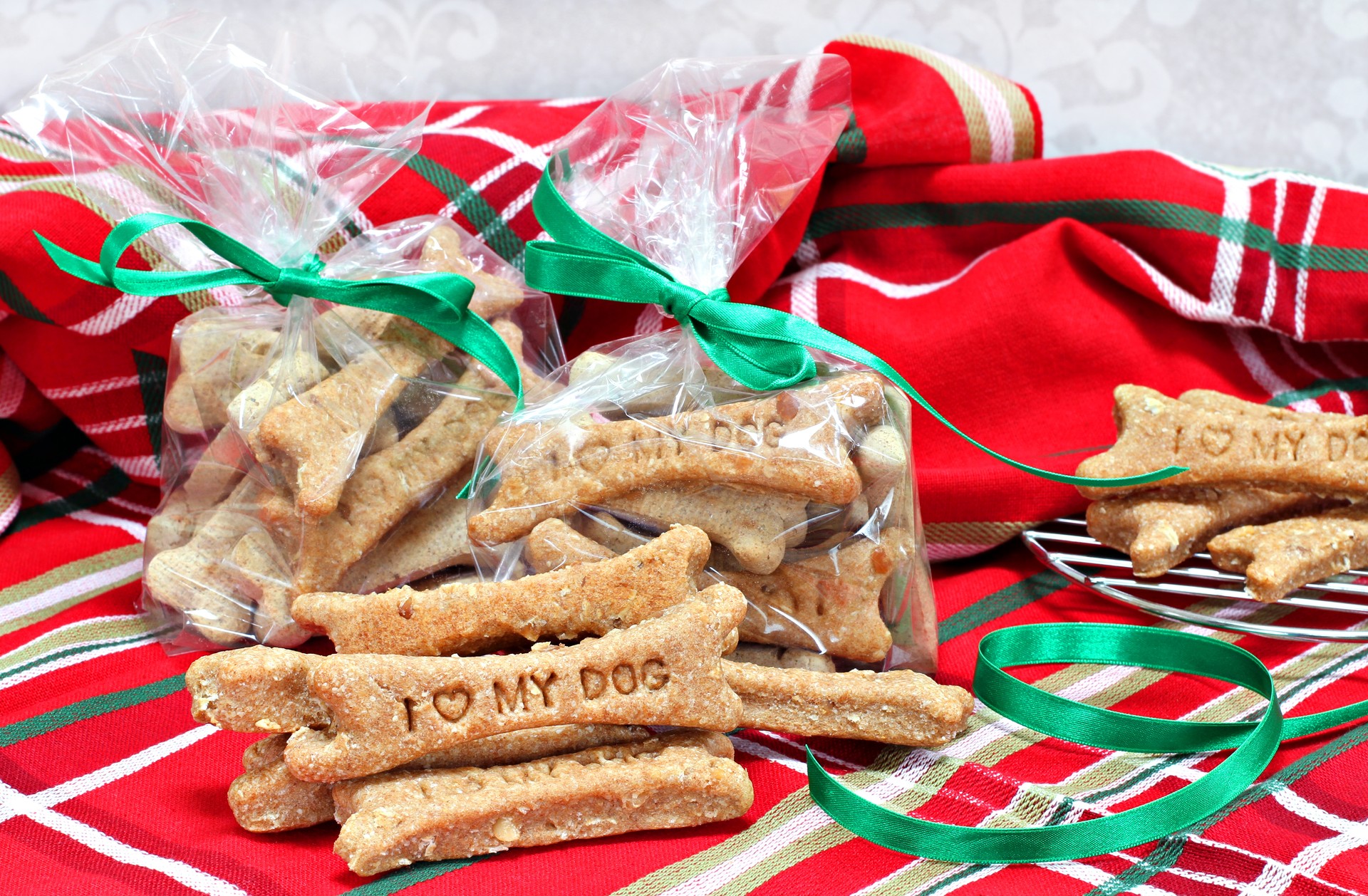 Homemade dog biscuits stamped with I Love My Dog